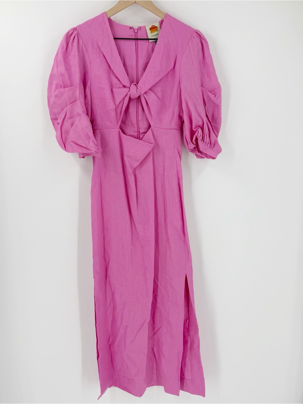 NWT Farm Rio Pink Linen Cut Out Midi Dress XS Resort Beach Wedding Guest